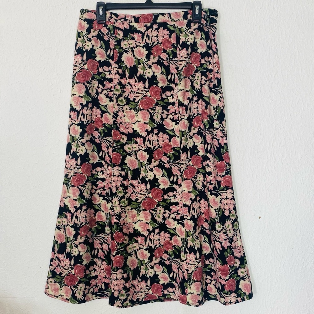 Spring & Summer Elementz Pink Black Floral Midi Skirt M